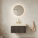 MURI 30' Bathroom Vanity&Sink, Floating Plywood Storage Cabinet with Drawer&Door, Roma Travertine Sintered Stone Top&Ceramic Basin with 3 Pre-drilled Faucet Holes, Pre-assembled, Espresso Woodgrain
