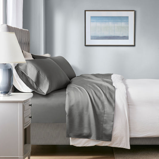 4-Piece Queen HeiQ Smart Temperature Cotton Blend Sheet Set, Charcoal