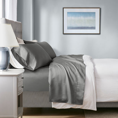 4-Piece King HeiQ Smart Temperature Cotton Blend Sheet Set, Charcoal