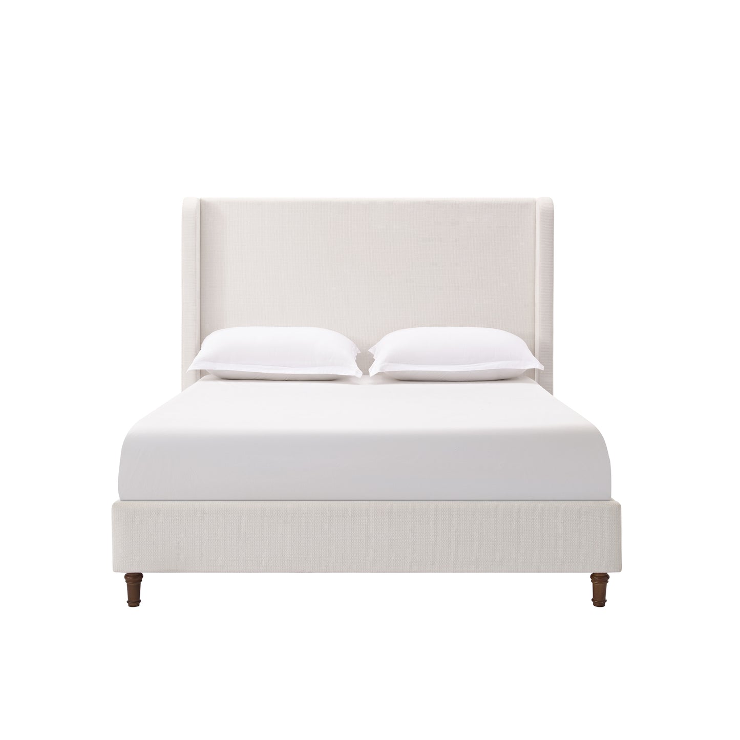 Harper Upholstered Bed with Tall Headboard, Elegant Simplicity, Cream White Chenille, Queen Size