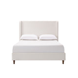 Harper Upholstered Bed with Tall Headboard, Elegant Simplicity, Cream White Chenille, Queen Size