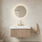 MURI 36' Bathroom Vanity&Sink, Floating Plywood Storage Cabinet with Drawer&Door, Carrara White Sintered Stone Top&Ceramic Basin with 3 Pre-drilled Faucet Holes, Pre-assembled, Heidelberg Woodgrain