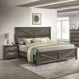Rustic Gray 3pc Set Eastern King Size Bed 2x Nightstands Unique Design Headboard Bedroom Furniture, bedroom set