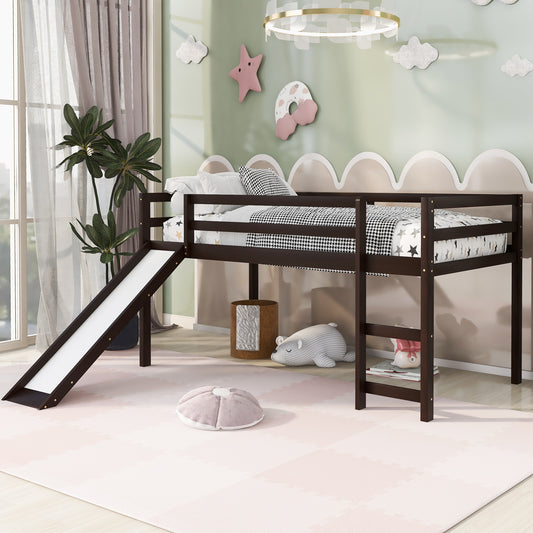 Loft Bed with Slide, Multifunctional Design, Twin (Espresso)(OLD SKU: WF292715AAP)