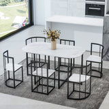 TOPMAX Modern 7-Piece Dining Table Set with Faux Marble Compact 55Inch Kitchen Table Set for 6, Black+White(OLD SKU:SP000017)