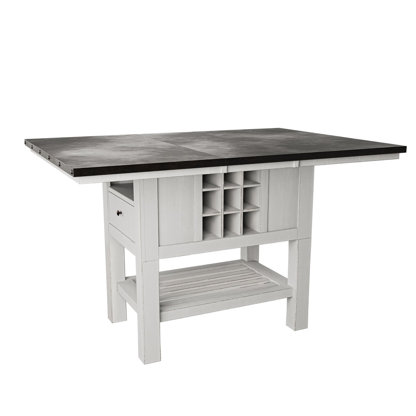 Antique White And Grey Table Top 1pc Counter Height Dining Table w 2x Leaves Under-Table Storage Kitchen Dining Room Solid wood