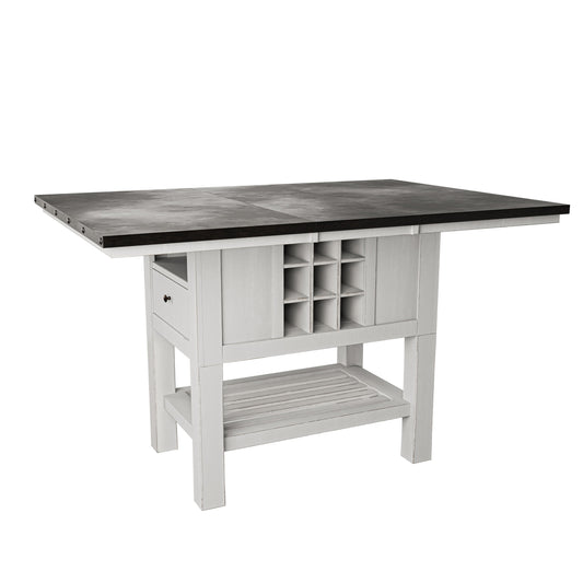 Antique White And Grey Table Top 1pc Counter Height Dining Table w 2x Leaves Under-Table Storage Kitchen Dining Room Solid wood
