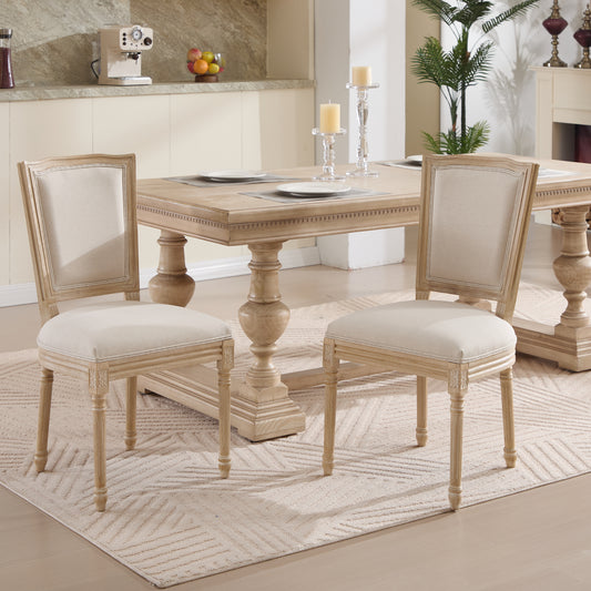 French Country Dining Chairs Set of 2, Upholstered  Chairs with  T-shaped Back, Wire drawing and carving techniques ,Disassemblable ,  for Living Room, Kitchen , Restaurant Use, Beige