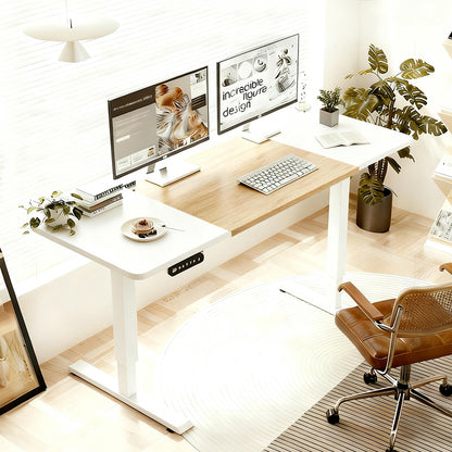 55'×24' White&Oak Electric Standing Desk Height Adjustable Desk for Home and Office Computer Table Gaming Desk Modern Lift-up Desk