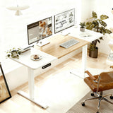 55'×24' White&Oak Electric Standing Desk Height Adjustable Desk for Home and Office Computer Table Gaming Desk Modern Lift-up Desk