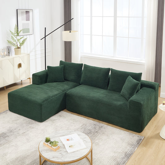 Modular Sectional Sofa Couches L-Shape Couch 2 Seat Modular Sofa Memory Foam Sectional Couches for Living Room, Cloud Couch with Oversized Chaise (Green, Stripe (Left Facing Chaise))
