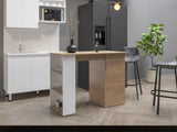Allen 47' Wide Kitchen Island One Cabinet and Five Shelves, Bar Table, Dinning Table. Pub Table White- Natural Oak