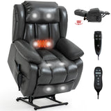 Dual Motor Infinite Position Up to 350 LBS Electric Medium size Leatheraire Grey Power Lift Recliner Chair with 8-Point Vibration Massage and Lumbar Heating