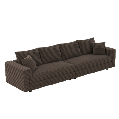 102.4 ' Plush Corduroy 4-Seat Sofa,Modern Comfy Upholstered Sofa Cloud Couch,Deep Seat Couches with Soft Pillows,Convertible Deep Seat Sofa Lounge Chair for Apartment,Camel