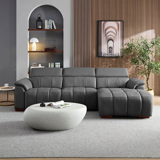 Wall-Hugger Reclining Sofa Modern Electric Control Genuine Leather L Shaped Couch,Lounge Seat Theater Seating Furniture with USB Port, Sofa with Headrest & Footrest for Living Room,Apartment,Office