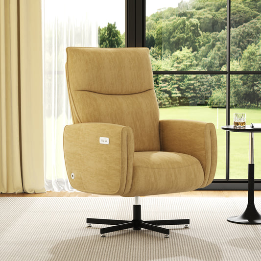 Power Swivel Recliner Chair, Electric Reclining with USB & Type-C Charging, 360° Swivel Velvet Upholstered Accent Chair, for Home Office & Living Room, Easy Assembly,Yellow