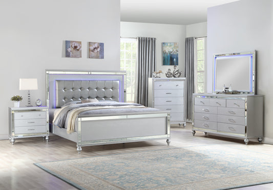 STERLING Full 5 PC LED Bedroom set made with wood in Silver Color (NJ INVENTORY)