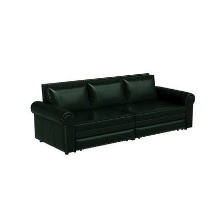 93.7 ' Pull Out Sofa Bed, 3-in-1 Faux Leather Convertible Sleeper Sofa with Nailhead Trim & Rolled Arm,Multi-Functional Sofa Bed for Living Room,Bedroom,Apartment,Office
