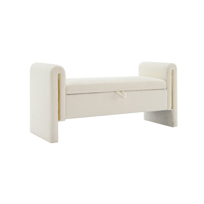 Modern Teddy Bed End Bench with Arms and Storage, Upholstered Large Foot Rest Stool, Cream Plywood, 52.3 x 18.5 x 24.4 inches