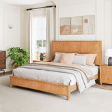 Solid Wood Bed Frame,King Platform Bed Frame with Headboard,Tall Headboard Natural Wood Bed ,No Box Spring Needed,Natural