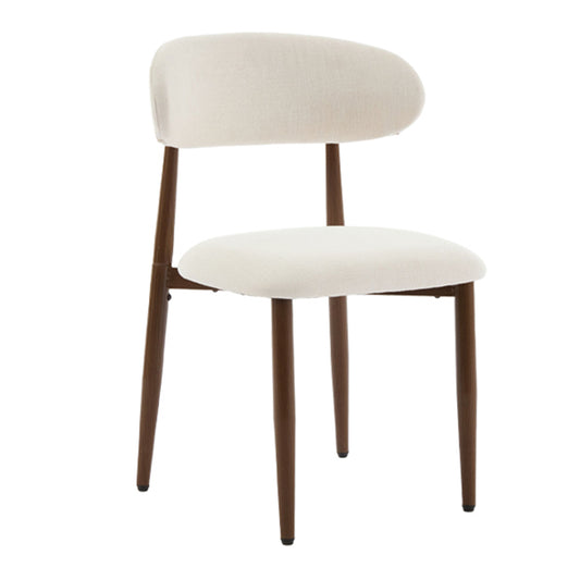 Modern Metal Dining Chairs Set of 2, Beige Fabric Upholstered for Dining Room, Metal Frame with Woodgrain Finish, 33H x 19W x 17.5D