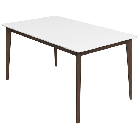 Lindsey Mid-Century Modern Solid Wood Dining Table with White Top and Walnut Legs, 59 inches for Bedroom Hallway, Entryway