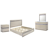 Leonor Modern King 4-Piece Bedroom Set in Gray Finish with LED Headboard, Dresser, Mirror and Nightstand, Contemporary Bedroom Furniture Set with Clean Linear Detailing