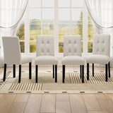 4 Piece Modern Tufted Dining Chair, Rustic Linen Upholstered with Black Rubber Wood Legs, Upholstered Accent Chair for Kitchen, Dining Room, Bedroo, Beige