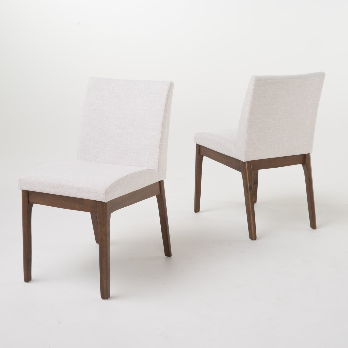 Set of 2 Contemporary Dining Chairs with Upholstered Seat and Backrest, Rubberwood Legs, Light Beige