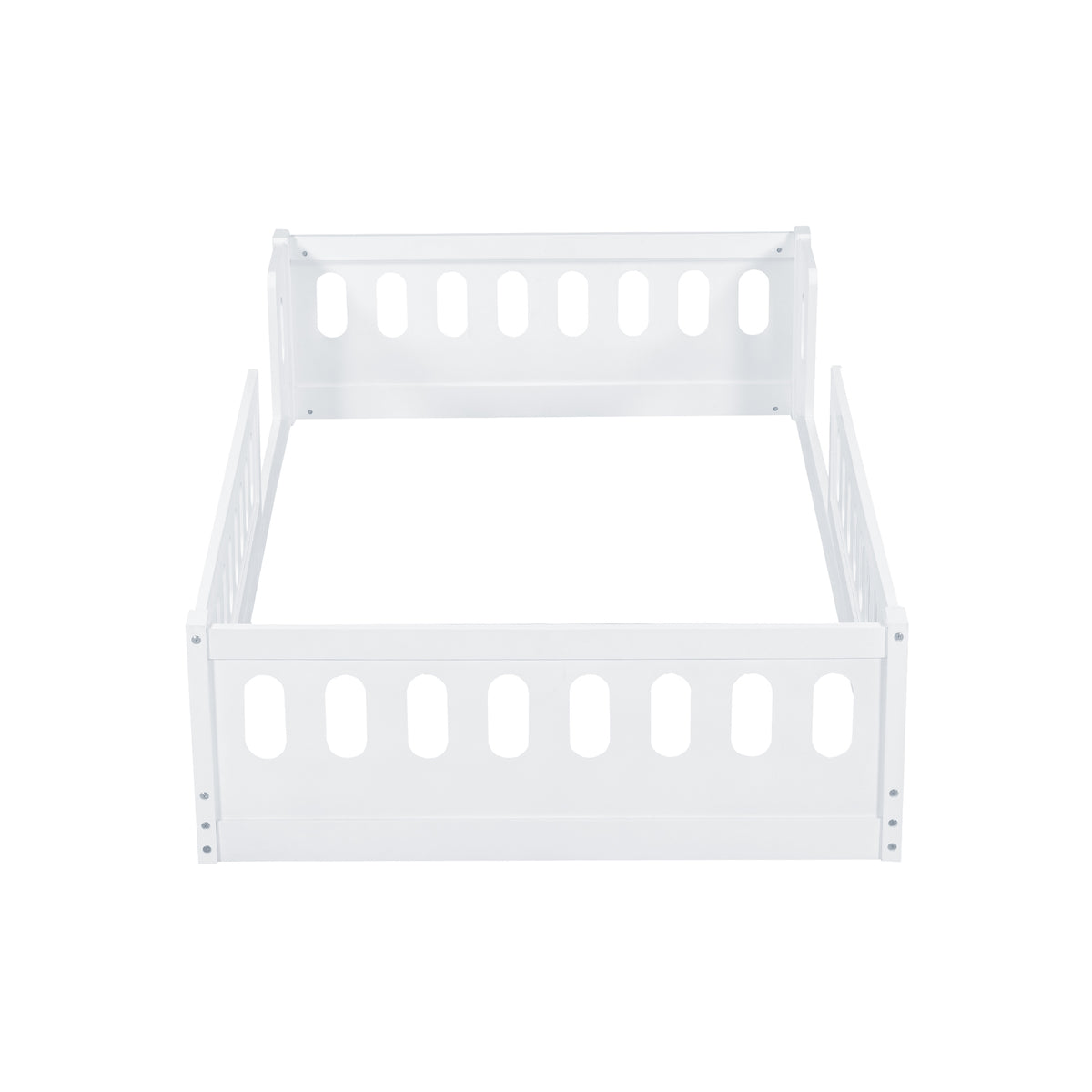 White Wood Twin Size Platform Bed with Guardrail, Solid Pine Wood+MDF, 77.3''L x 41.7''W x 15.6''H