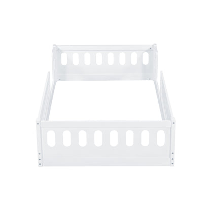 White Wood Twin Size Platform Bed with Guardrail, Solid Pine Wood+MDF, 77.3''L x 41.7''W x 15.6''H