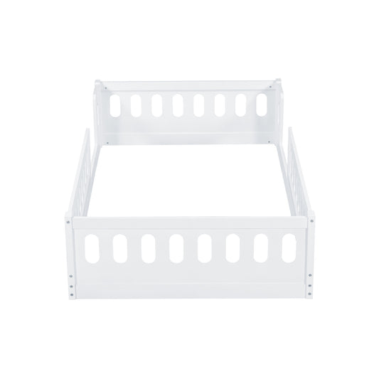 White Wood Twin Size Platform Bed with Guardrail, Solid Pine Wood+MDF, 77.3''L x 41.7''W x 15.6''H