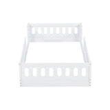 White Wood Twin Size Platform Bed with Guardrail, Solid Pine Wood+MDF, 77.3''L x 41.7''W x 15.6''H
