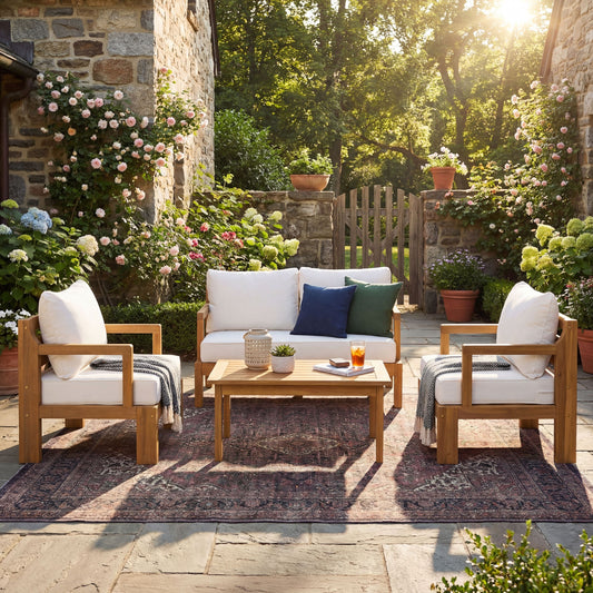 Outdoor 4pc Acacia Wood Patio Chat Set