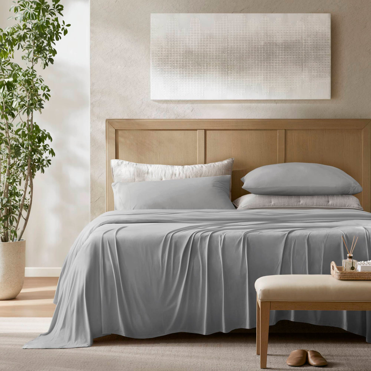 4-Piece Queen Stretch Jersey Sheet Set,Grey