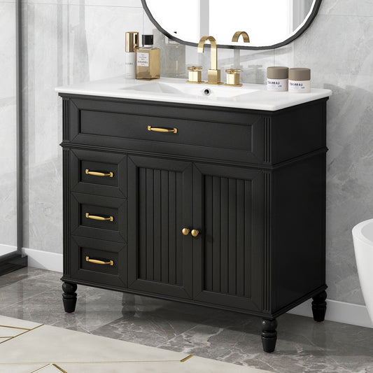 [Video] 36' Bathroom Vanity with Sink, Bathroom Cabinet with Drawers, Solid Frame and MDF Board, One Package, Black(same SKU: N725P195410B)