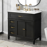 [Video] 36' Bathroom Vanity with Sink, Bathroom Cabinet with Drawers, Solid Frame and MDF Board, One Package, Black(same SKU: N725P195410B)