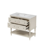 Modern Beige 36' Bathroom Vanity Cabinet with Undermount Ceramic Sink, Solid Wood Frame, 4-Drawer Storage, Free Standing Design