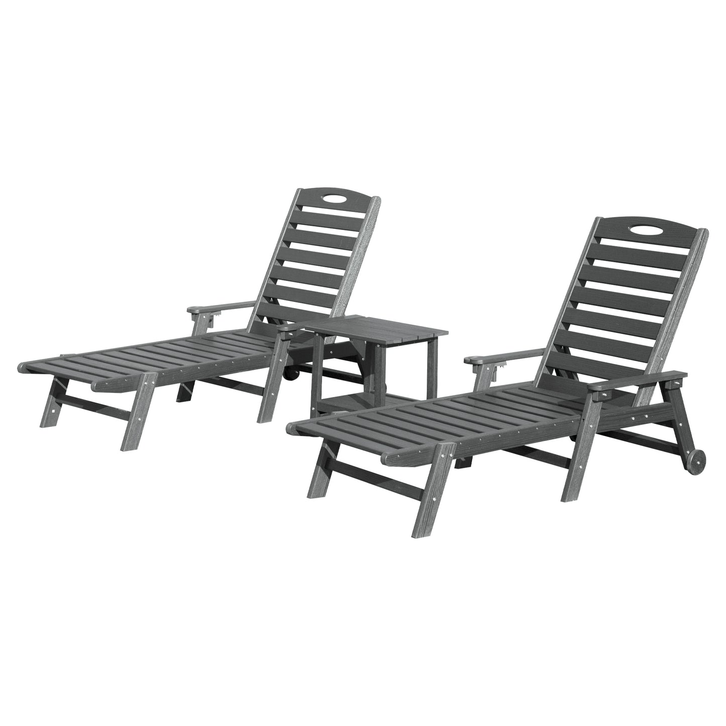 Pool Lounge Chairs Set of 2 with Table, HDPE Outdoor Chaise Lounge Chairs for Outside, Pool Loungers for Poolside, Patio, Sunbathing Tanning, Grey