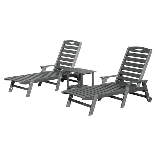 Pool Lounge Chairs Set of 2 with Table, HDPE Outdoor Chaise Lounge Chairs for Outside, Pool Loungers for Poolside, Patio, Sunbathing Tanning, Grey