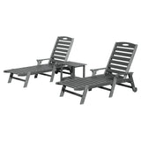 Pool Lounge Chairs Set of 2 with Table, HDPE Outdoor Chaise Lounge Chairs for Outside, Pool Loungers for Poolside, Patio, Sunbathing Tanning, Grey
