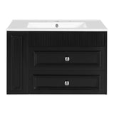 30'' Wall Mounted Bathroom Vanity with 2 Drawers, Ceramic Sink, Modern Black Cabinet in MDF and Ceramic, Floating Storage Unit
