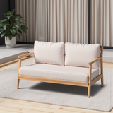 Patio Acacia Wood Loveset Sofa with Water-resistant Cushion, Teak + Beige