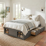 Queen Size Platform Bed Frame with 4 Storage Drawers and Footboard Storage Cubby, No Headboard, Modern Space-Saving Design-Antique Gray