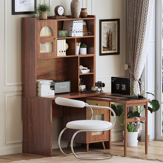 Computer Desk with 90 Degree Rotating Desktop, 43x70 Inch Office Desk with Storage Drawer and Cabinets, Gaming Desk with Shelves, Writing Desk for Study, Work Desk for Home (Old SKU:N733P279101D)
