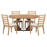 TREXM Retro Round Dining Table Set for 4 with Chairs, Extendable Table with 16' Removable Leaf, Natural Finish, Solid Wood & MDF Construction, 5 Piece Geometric Design Dining Set