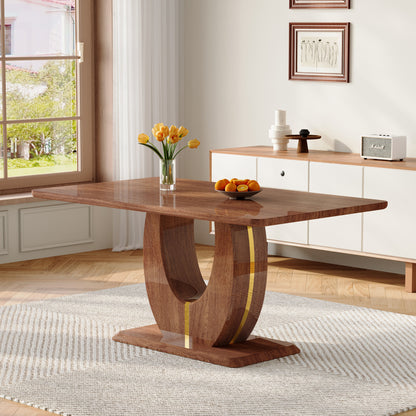 Modern table suitable for 4-6 people,63'' dining table with dark wood textured MDF tabletop,easy to assemble,durable frame, making it an ideal choice for restaurants.