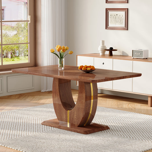 Modern table suitable for 4-6 people,63'' dining table with dark wood textured MDF tabletop,easy to assemble,durable frame, making it an ideal choice for restaurants.