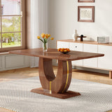 Modern table suitable for 4-6 people,63'' dining table with dark wood textured MDF tabletop,easy to assemble,durable frame, making it an ideal choice for restaurants.