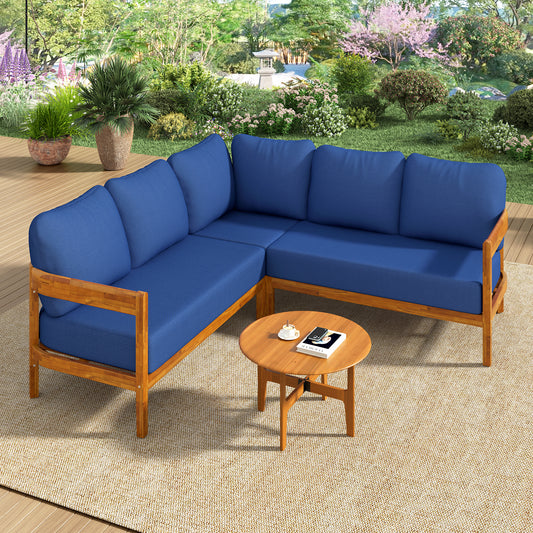 U_Style Acacia Solid Wood Patio Furniture Set, Outdoor Patio Conversation Furniture Set With 6 soft seat cushions and Backpack , All Weather Outdoor Patio Sofa with Arc frame  for Backyard, Garden.